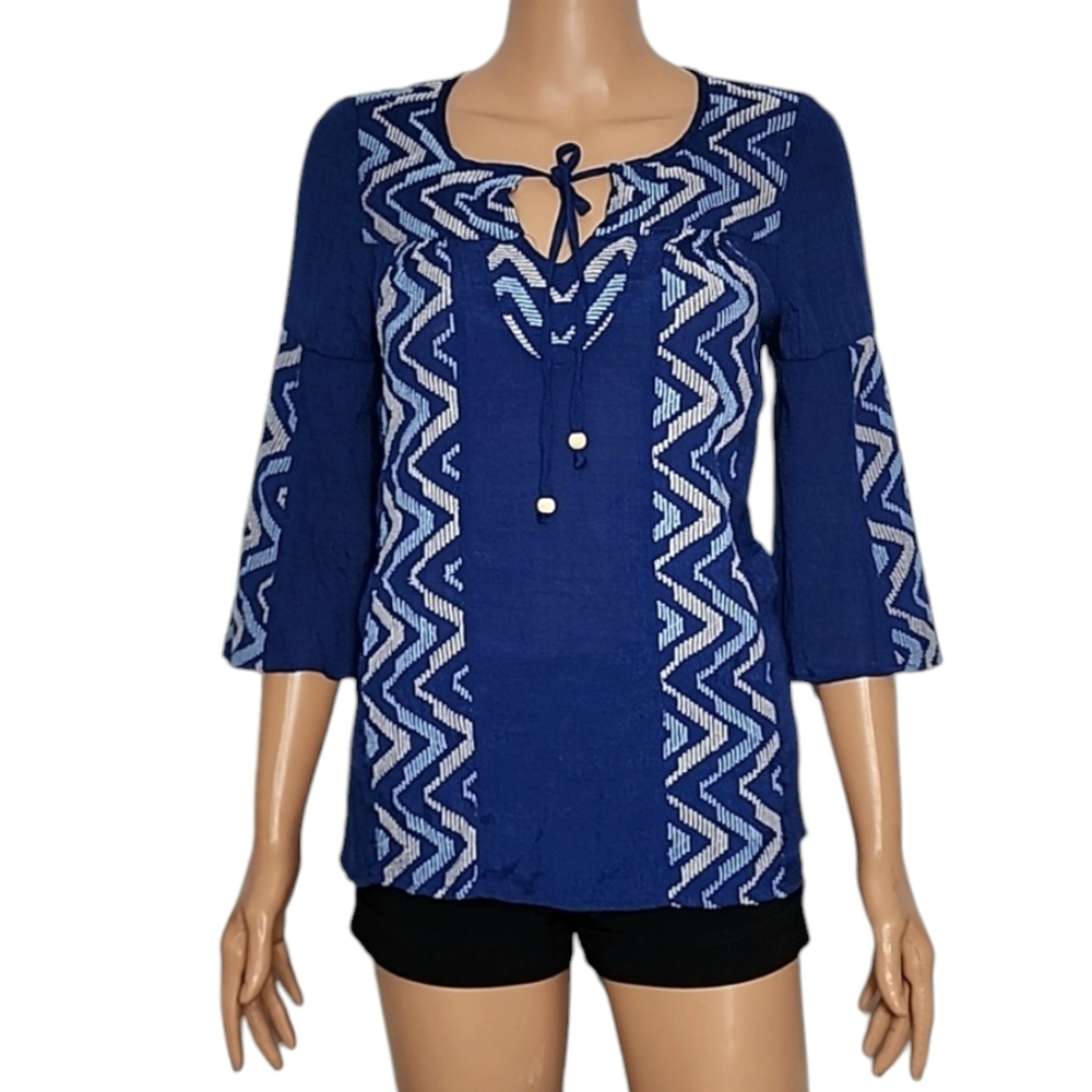Figueroa & Flower Anthropology Top Womens PS Boho Aztec Multicolor 3/4 Sleeves